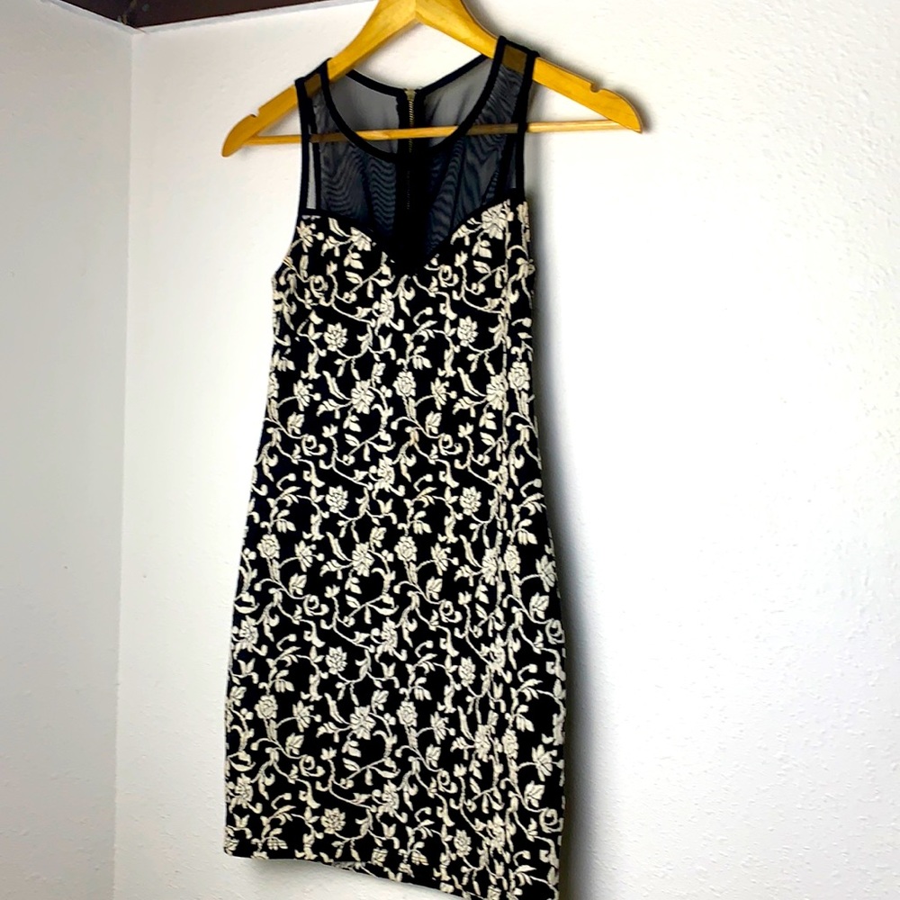 Black and white dress with sweetheart neckline